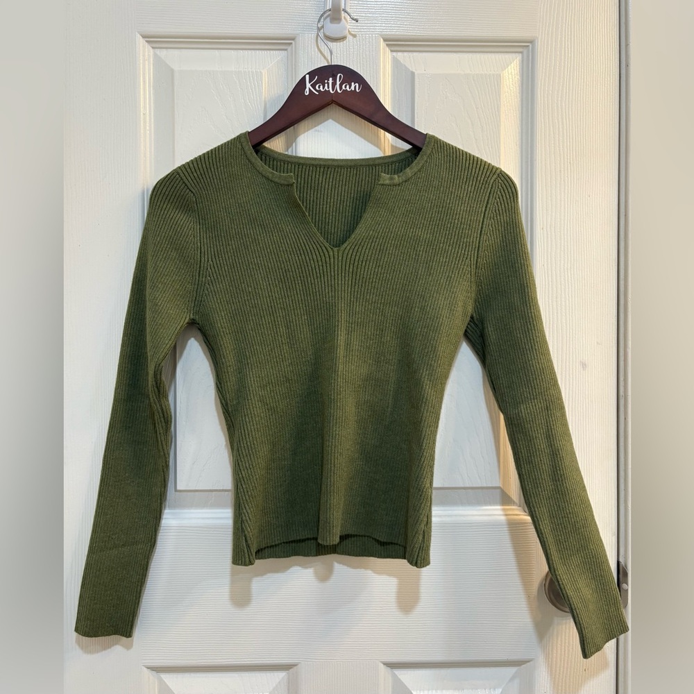 Cider Forest Green V-Neck Sweater